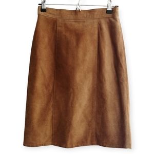 Vintage PCFL Medaille D'Or 100% Suede Midi Tan Panel Skirt Size 7/8 (Small)
